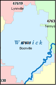 WARRICK County, IN ZIP Code Map