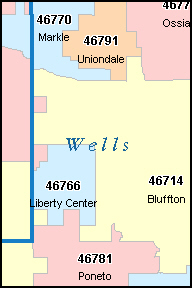 WELLS County, IN ZIP Code Map