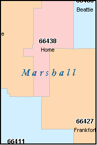 MARSHALL County, KS ZIP Code Map