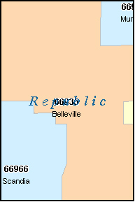 REPUBLIC County, KS ZIP Code Map