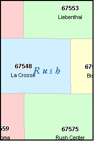 RUSH County, Kansas Digital ZIP Code Map