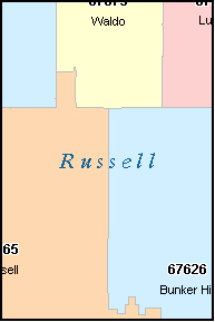 RUSSELL County, KS ZIP Code Map