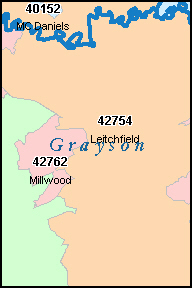 GRAYSON County, KY ZIP Code Map