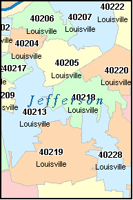 LOUISVILLE Kentucky, KY ZIP Code Map Downloads