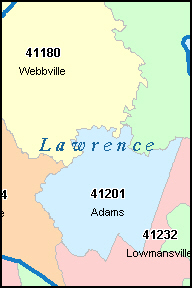 LAWRENCE County, Kentucky Digital ZIP Code Map