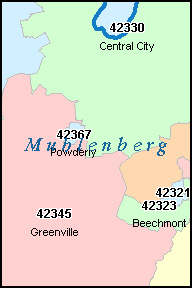 MUHLENBERG County, KY ZIP Code Map