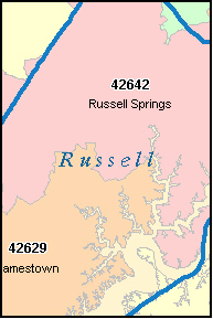 RUSSELL County, KY ZIP Code Map