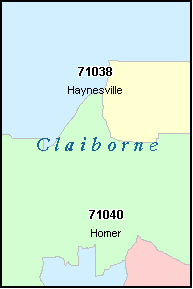 CLAIBORNE County, LA ZIP Code Map