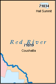 RED RIVER County, LA ZIP Code Map
