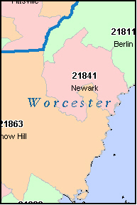 WORCESTER County Maryland Digital ZIP Code Map