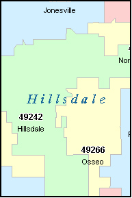 HILLSDALE County, MI ZIP Code Map