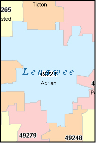 LENAWEE County, MI ZIP Code Map