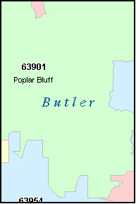BUTLER County, Missouri Digital ZIP Code Map
