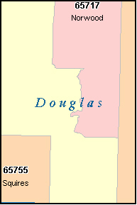 DOUGLAS County, MO ZIP Code Map