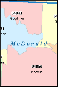 MCDONALD County, MO ZIP Code Map