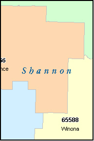 SHANNON County, MO ZIP Code Map