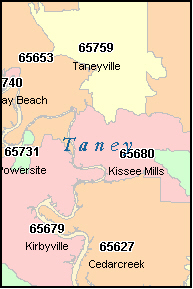 TANEY County, MO ZIP Code Map