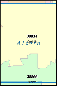 ALCORN County, MS ZIP Code Map