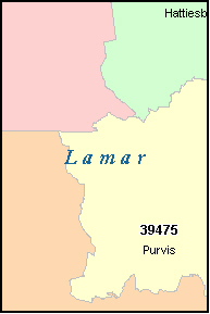 LAMAR County, Mississippi Digital ZIP Code Map