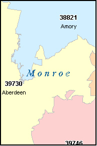 MONROE County, MS ZIP Code Map