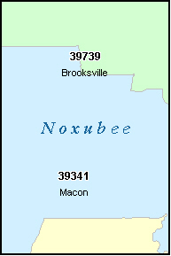 NOXUBEE County, MS ZIP Code Map