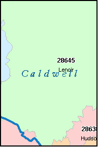 CALDWELL County, NC ZIP Code Map