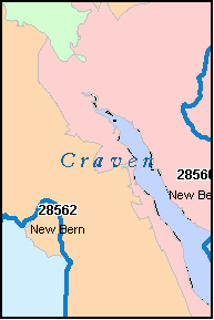 CRAVEN County, NC ZIP Code Map
