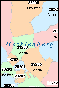 CHARLOTTE North Carolina, NC ZIP Code Map Downloads