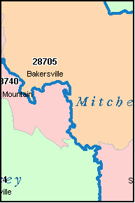 MITCHELL County, NC ZIP Code Map
