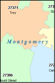 MONTGOMERY County, NC ZIP Code Map
