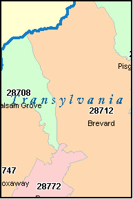 TRANSYLVANIA County, NC ZIP Code Map