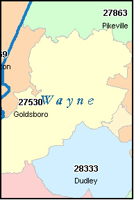 WAYNE County, NC ZIP Code Map