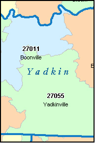 YADKIN County, NC ZIP Code Map