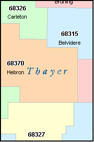 THAYER County, NE ZIP Code Map