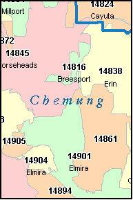 CHEMUNG County, NY ZIP Code Map