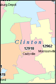 CLINTON County, NY ZIP Code Map