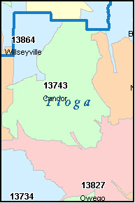 TIOGA County, NY ZIP Code Map