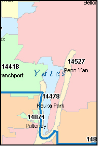 YATES County, New York Digital ZIP Code Map