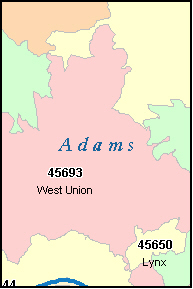 ADAMS County, OH ZIP Code Map