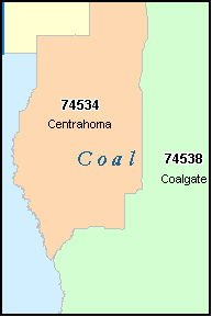 COAL County, OK ZIP Code Map