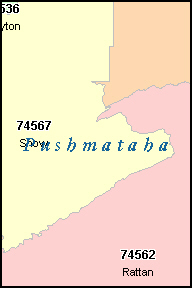 PUSHMATAHA County, OK ZIP Code Map