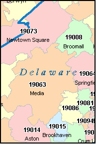 DELAWARE County, Pennsylvania Digital ZIP Code Map