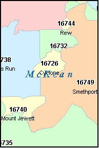 MCKEAN County, PA ZIP Code Map