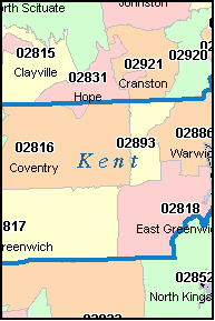 KENT County, Rhode Island Digital ZIP Code Map