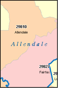 ALLENDALE County, SC ZIP Code Map
