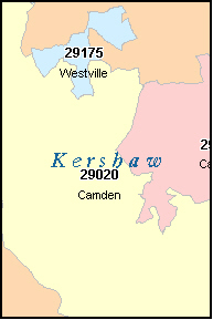 KERSHAW County, SC ZIP Code Map