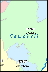 CAMPBELL County, TN ZIP Code Map