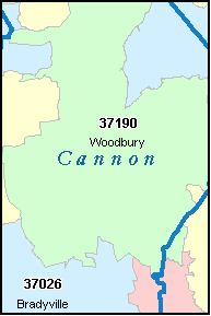 CANNON County, TN ZIP Code Map