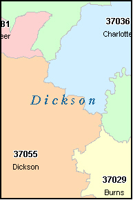 DICKSON County Tennessee Digital ZIP Code Map