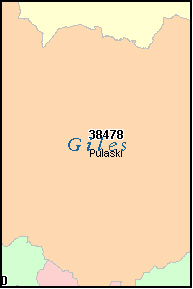GILES County, Tennessee Digital ZIP Code Map